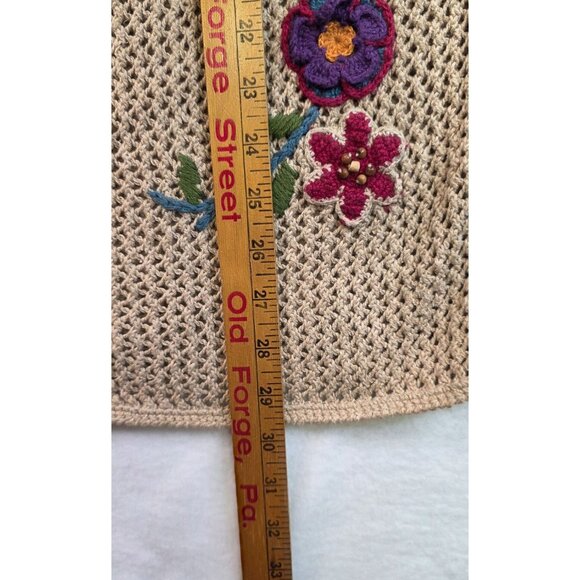 Jantzen 1990s Embroidered Beige Knit Cardigan Vest Size M Handcrafted Lagenlook - Picture 9 of 9